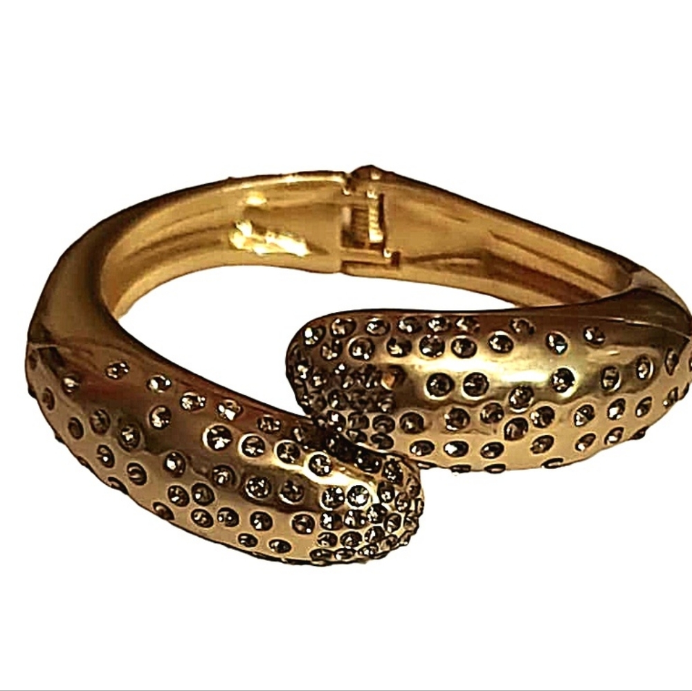 LIA SOPHIA Heavy Metal Gold tone & Rhinestone Hinged Bracelet